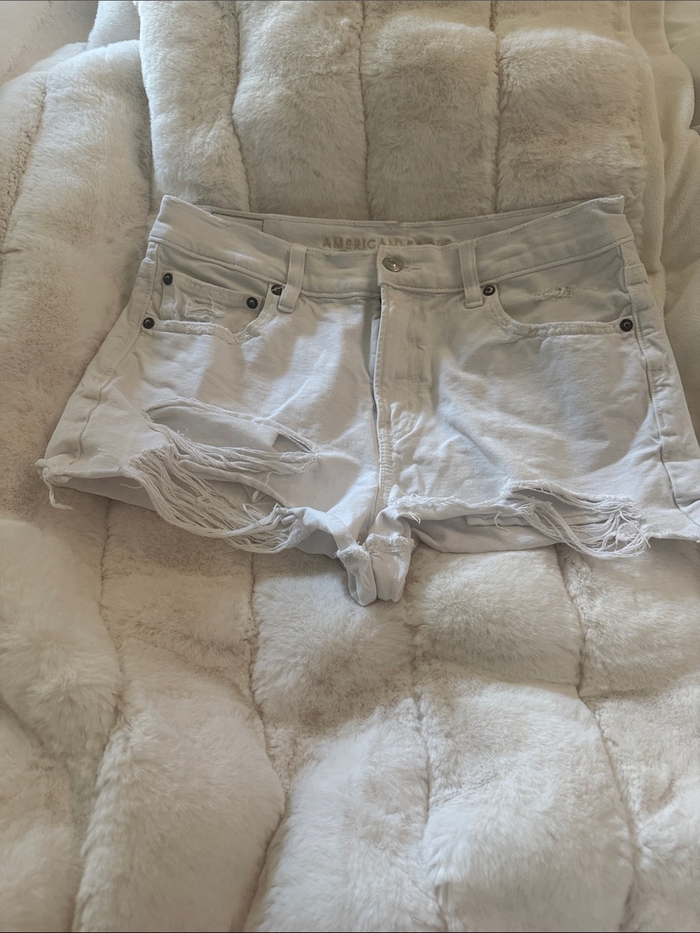 American Eagle Outfitters White Distressed Cutoff Jean Shorts